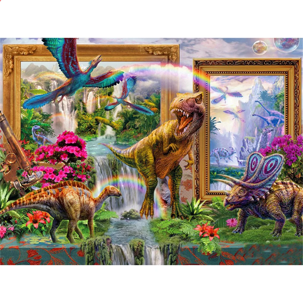 HUACAN-5D-Diamond-Painting-Dinosaur-Full-Square-round-Embroidery-Animal-Mosaic-Cross-Stitch-Home-Decor-Diamond