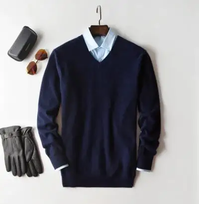 v-neck navy blue Кашемировый свитер, Мужской пуловер, осенняя зимняя одежда, hombre robe pull homme hiver, мужские свитера, trui heren roupas, мужской свитер - Цвет: v-neck navy blue