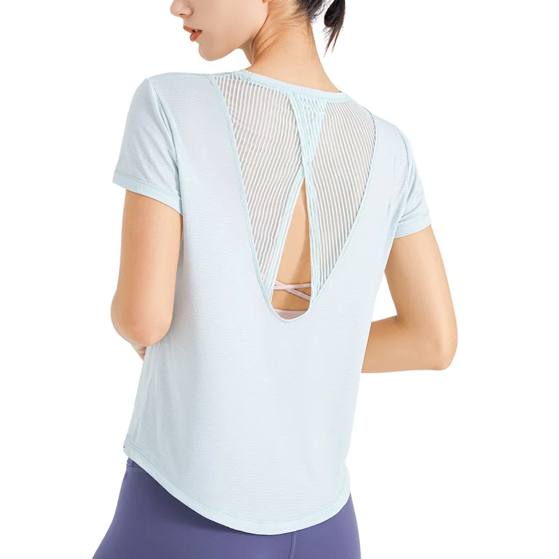 Sports T-Shirt Blouse Women Running Yoga Clothing Loose Mesh Breathable Quick Dry Clothes Fitness Top Short Sleeves Outdoor