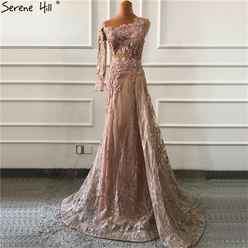 

Pink Beading Diamonds Sexy Prom Dresses Real Photo One-Shoulder Mermaid Prom Gowns 2019 Serene Hill BLA60999