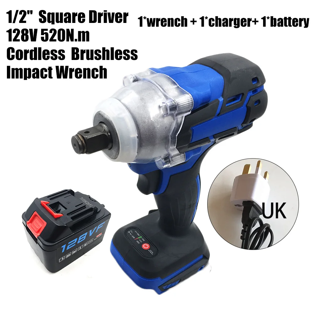 

1 Set Of Impact Wrench Battery Charger Kit US/UK/EU/AU Plastic No-Load Speed 0-2400 Rated Input Power 100W