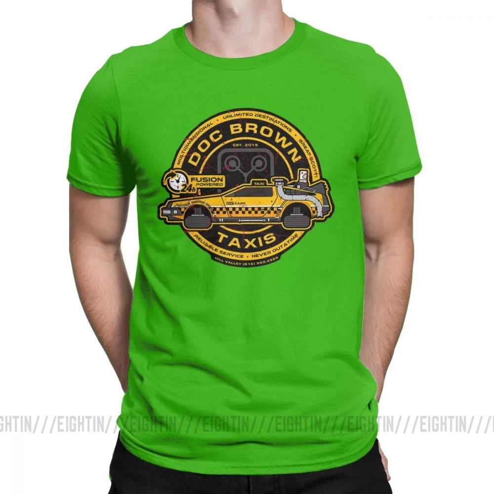 Мужские футболки Doc коричневый такси Назад в будущее футболки Забавные футболки с короткими рукавами Топы очищенный хлопок высокое качество - Цвет: Зеленый