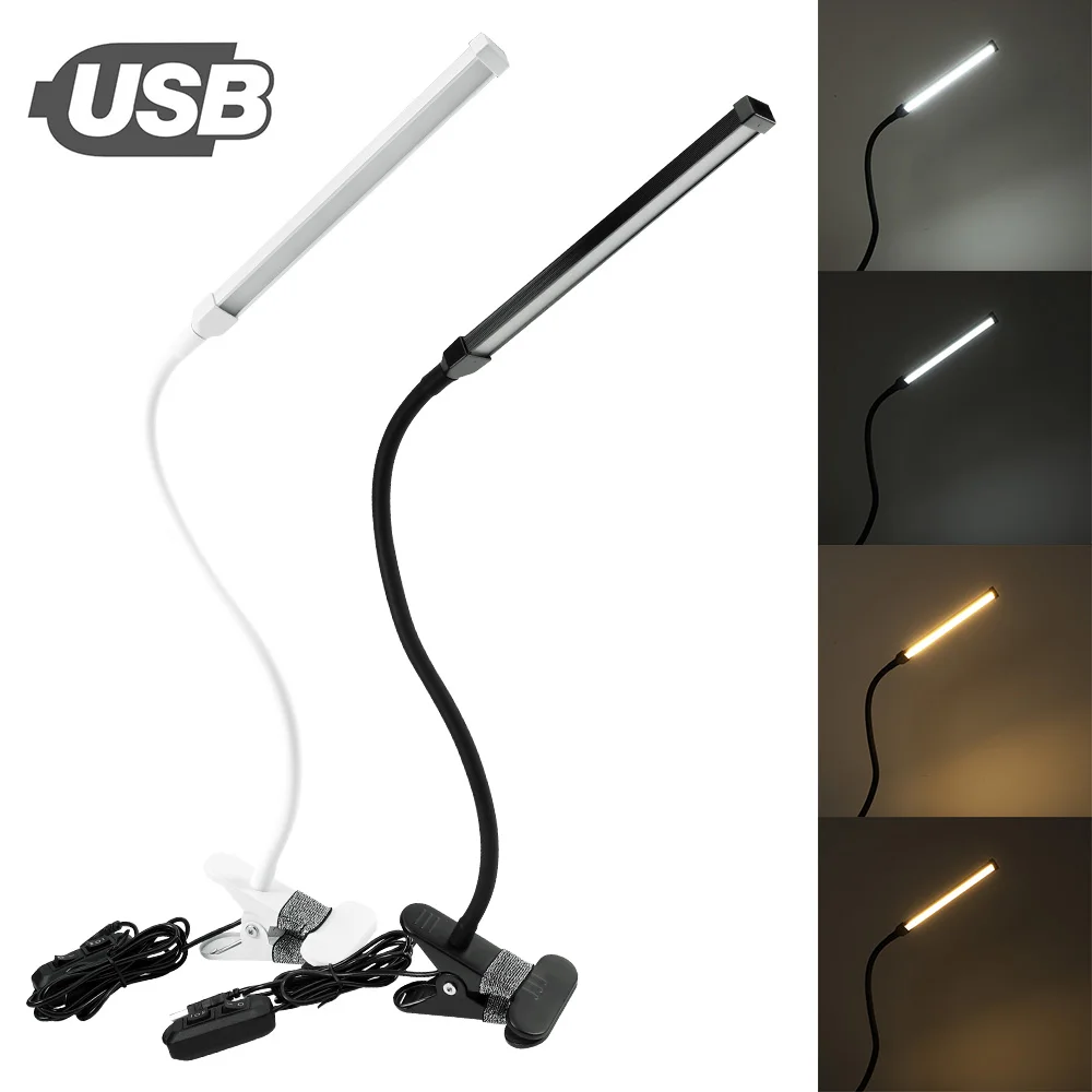 USB 2Level Dimmable Reading Light 360° Flexible Gooseneck LED Desk Lamp Eye-Care Clamp Bedside Table Task | Лампы и освещение