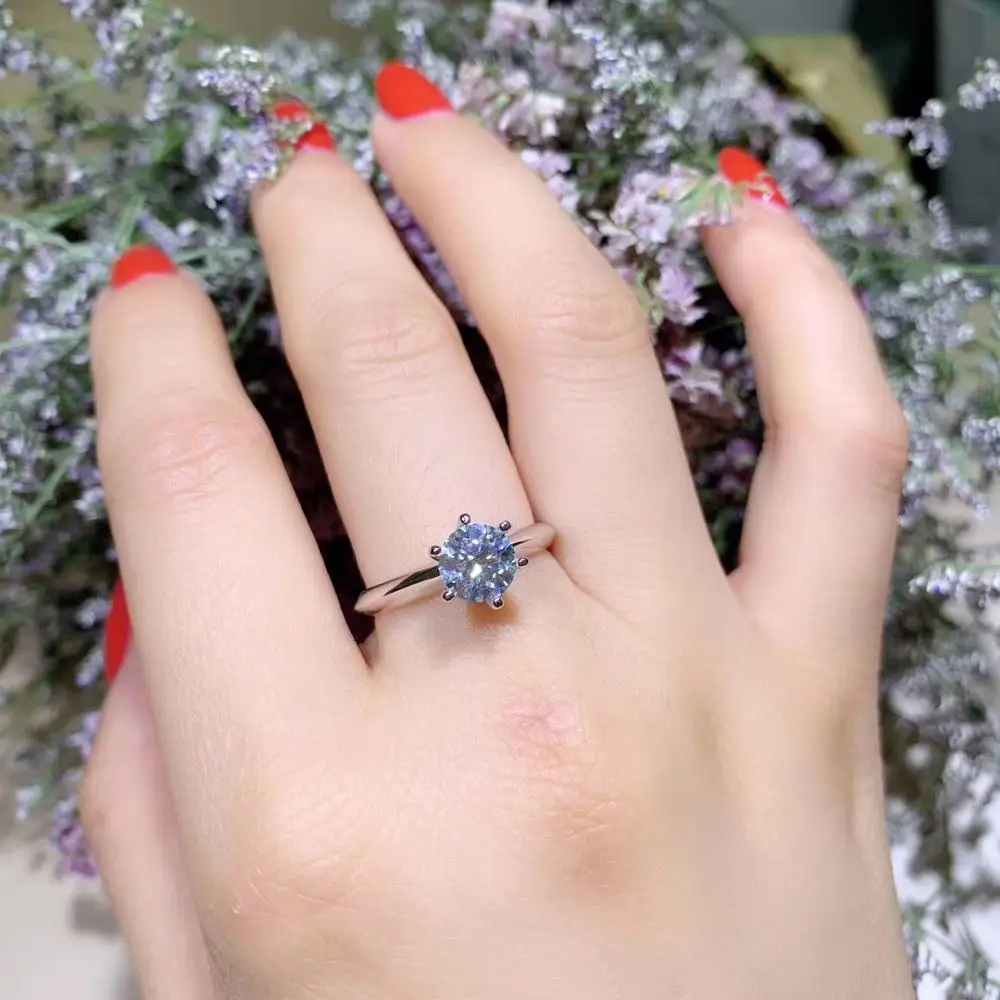 Kkmall магазин круглое серебряное кольцо с муассанитом 1.00ct D VVS роскошное кольцо с муассанитом Weding для женщин