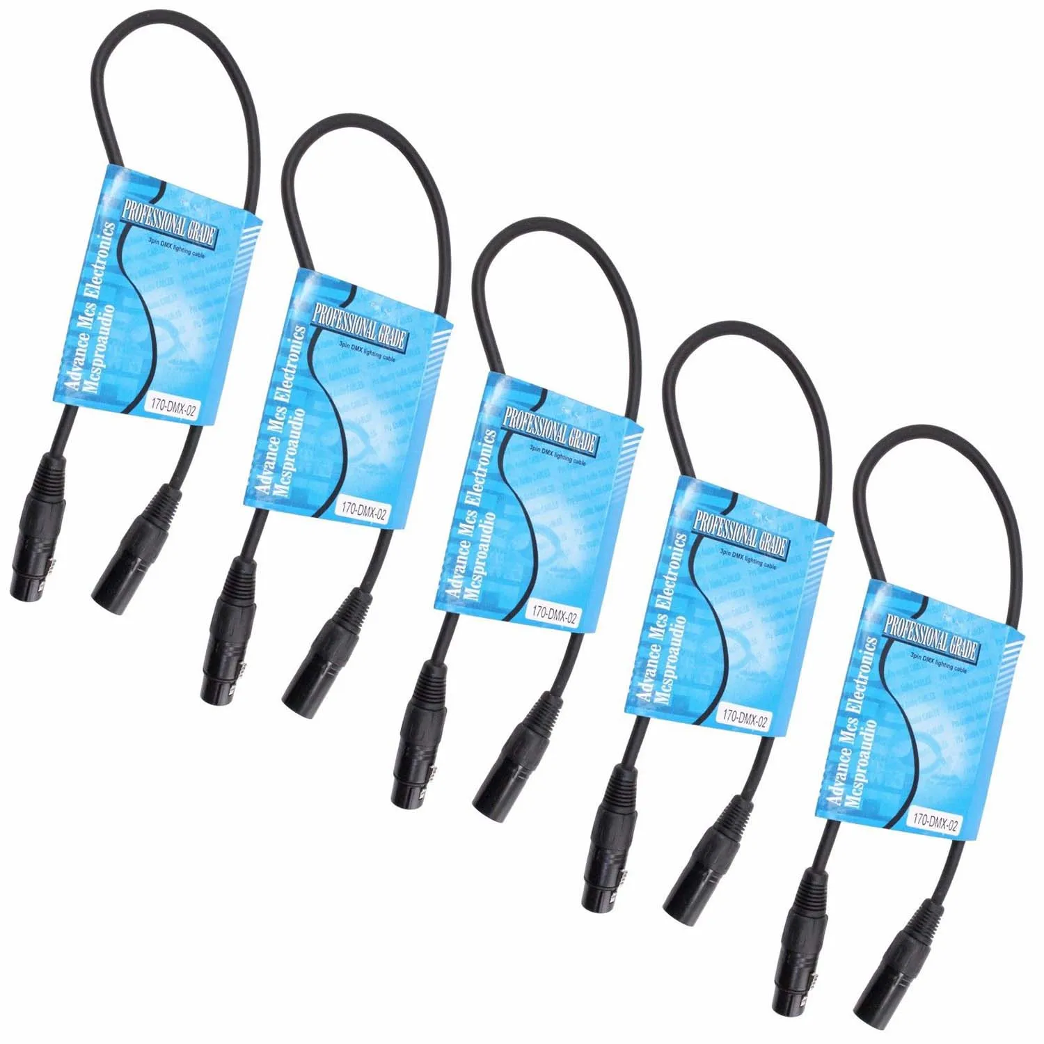 

5 pack 2 ft foot feet long 3 pin Male to Female XLR shielded DMX data cable cord