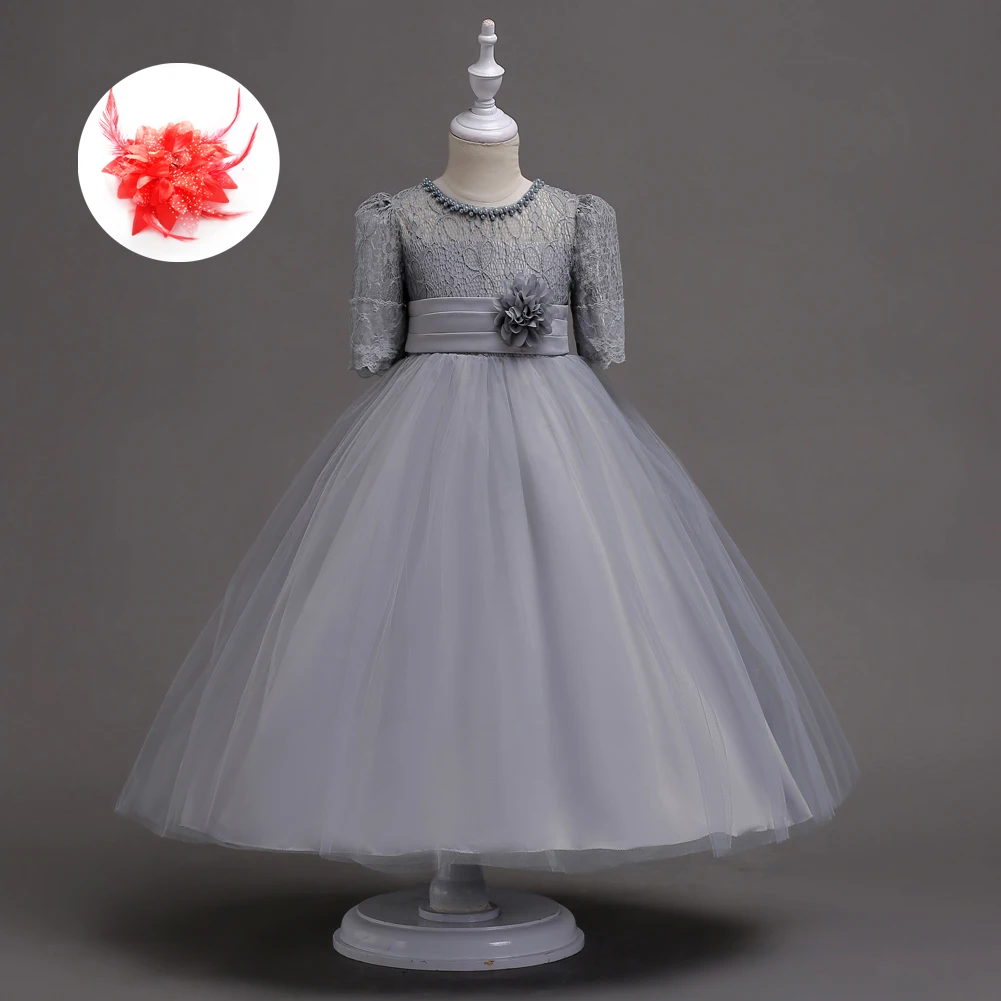 Flower Girl Wedding Prom Party Bow Lace Gown Purple Red White Navy Grey Evening Dresses for Girls Children Birthday | Детская одежда и