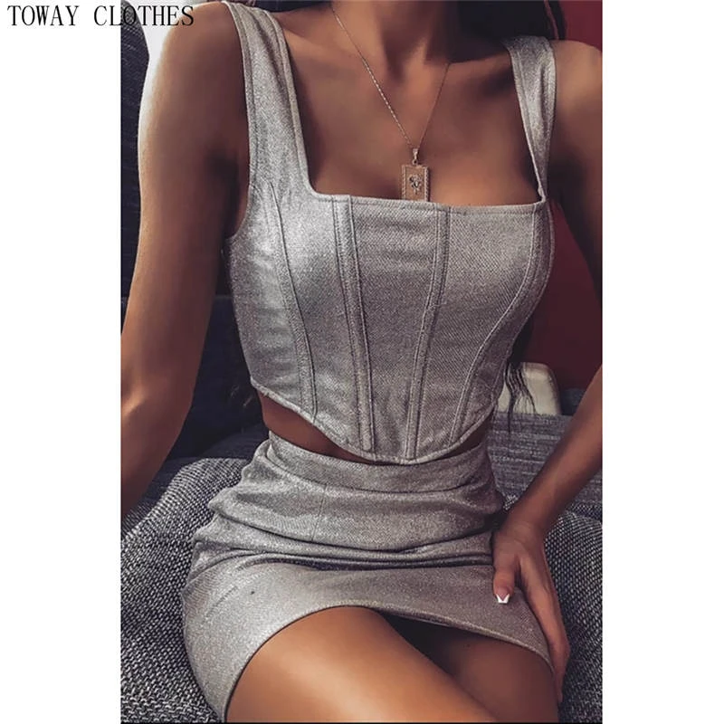 silver glitter two piece outfit