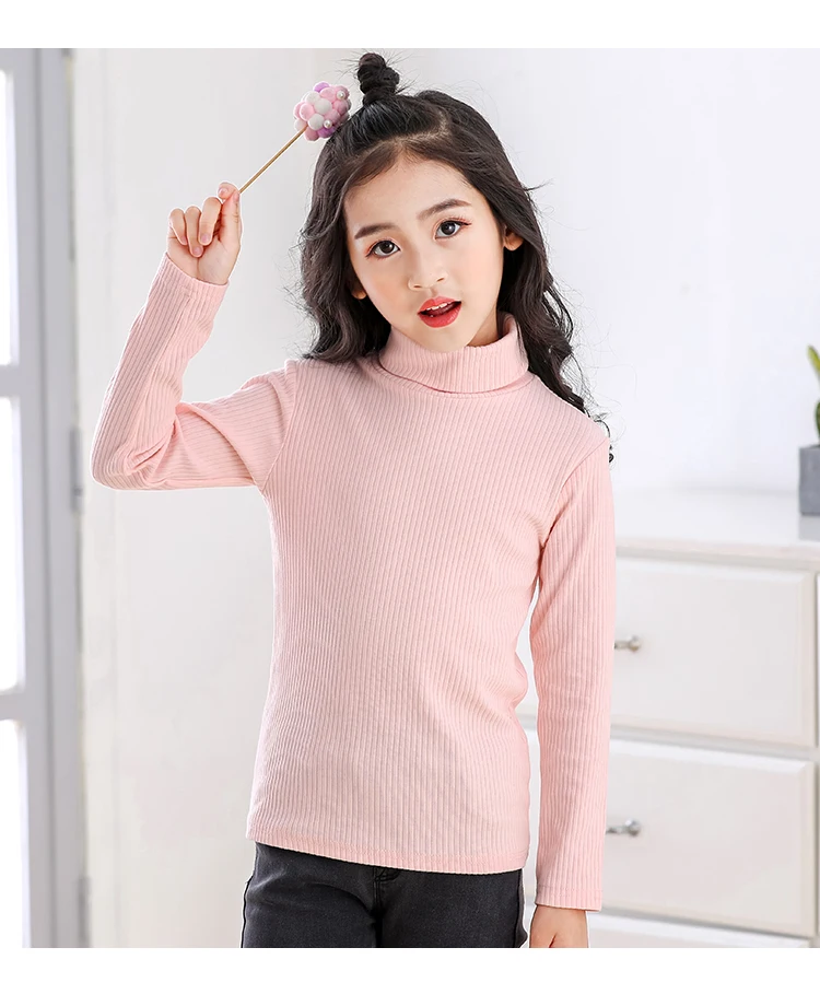 Fall Long Sleeve T-shirts for Kids Girls New Arrival Children Turtleneck Solid Color Tops Toddler Boys Clothes Pink Clothes