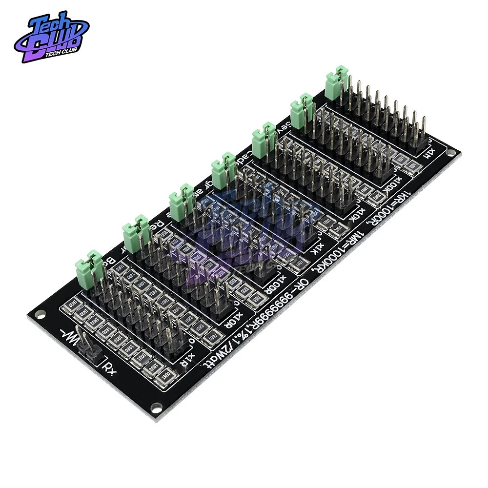 

1R - 9999999R Seven 7 Decade Programmable Resistor Resistance Board Module Step Accuracy 1R 1% 1/2 Watt jumper caps 200v