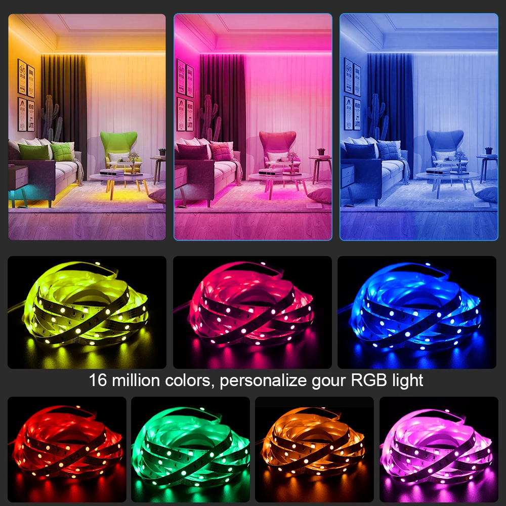 (EU Plug) LED Strip Light RGB 5050 Music Sync Color Changing  Sensitive Built-in Mic, App LED Lights DC12V Flexible 4
