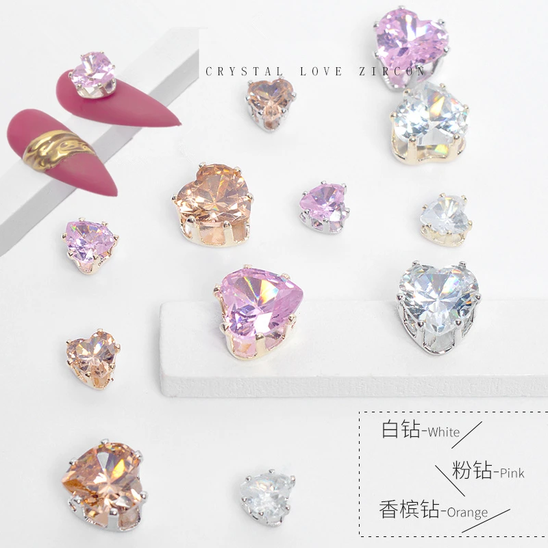 

10 Pcs Shiny Heart Diamond Crystal Zircon 3D Nail Art Decorations Luxury Claw Alloy Jewelry Manicure Design Accessories