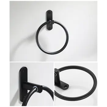 

Black Space Aluminum Towel Holder Round Bath Towel Ring Wall Mounted Rack Shelf QX2C