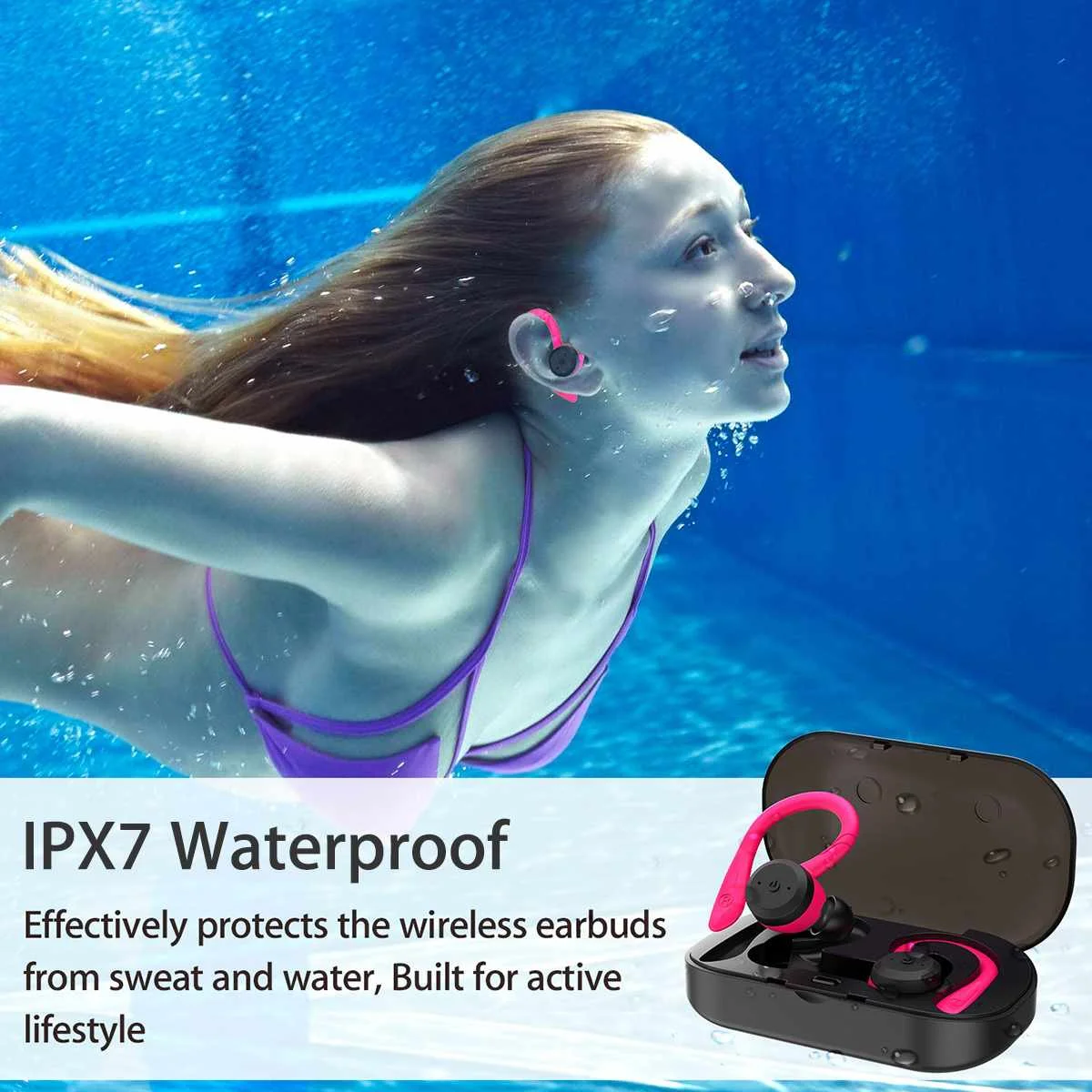 bluetooth 5.0 Detachable Earhooks Earphones TWS Wireless IPX7 Waterproof Sport Headphone HD Heavy Bass Earbud Headset for Phone