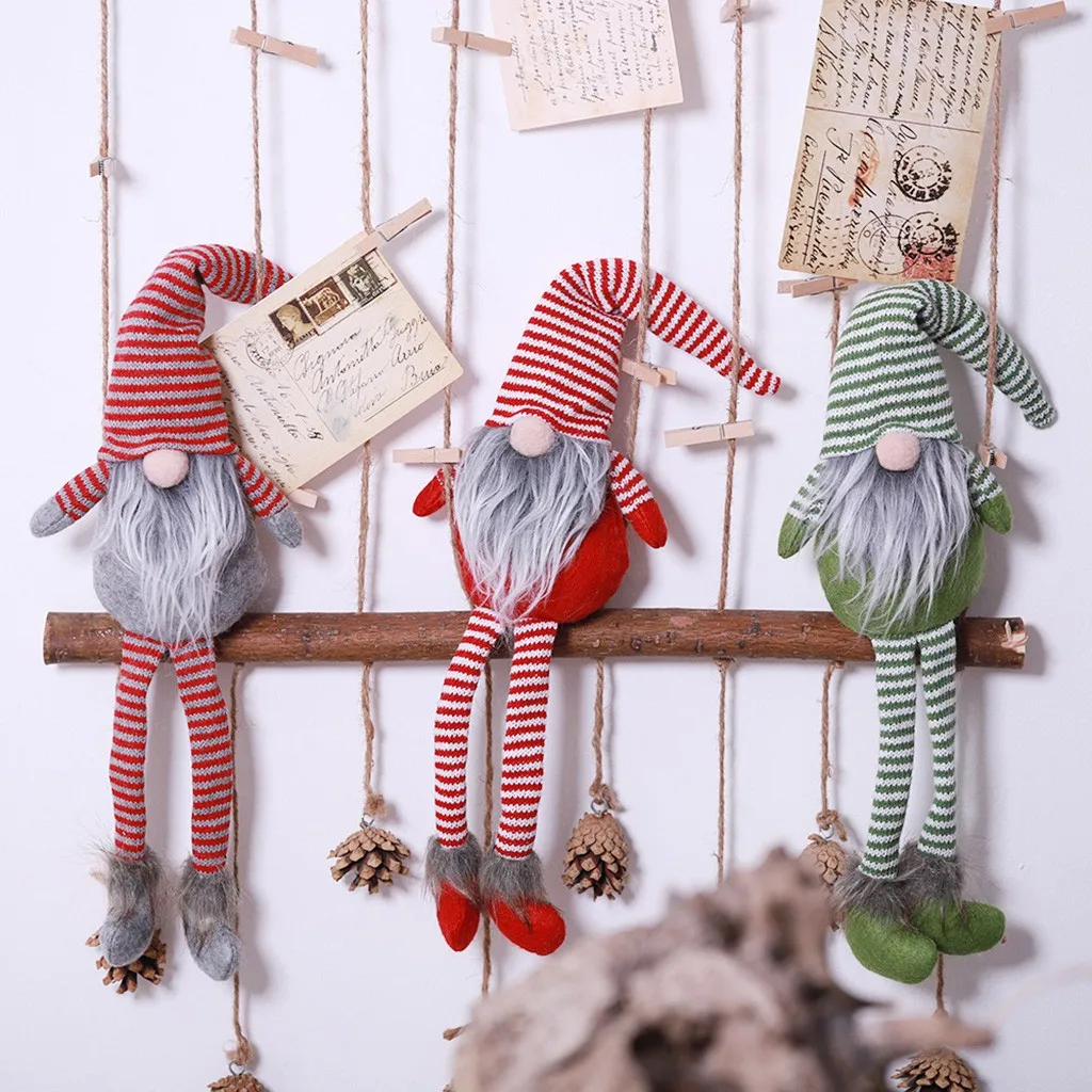 Christmas Decoration Striped Hat Hanging Leg No Face Doll Room Decoration Cute cartoon doll Decorations for Home 