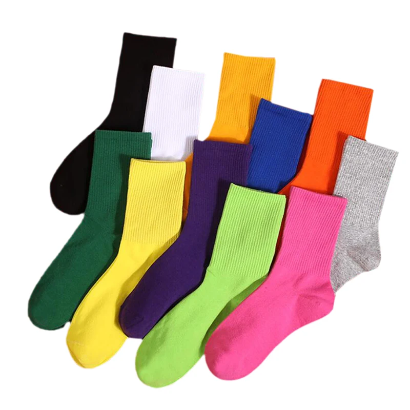 1Pair Women Men Cotton Harajuku Hip Hop Street Cool Girls Socks Fashion Bright Neon Socks Fluorescent Candy Color Heap Socks