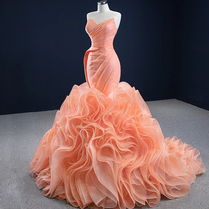 RSM67212 Orange Ruffled Heart-shaped Collar Slim-fit Prom Evening Dress 2021 Back Lace-up Design Women's Cocktail Dress 4
