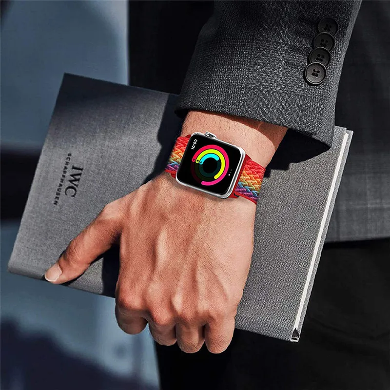 스트레치 솔로 루프 나일론 스트랩 애플 시계 시리즈 42mm 44mm 38MM 40MM 41MM 45MM iWatch 7 6 5/4/3/2/1 탄성 밴드