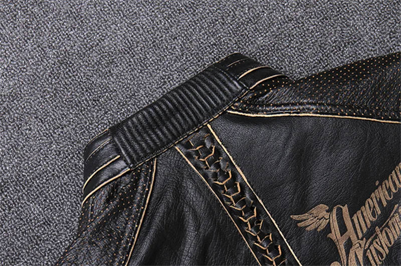 Men's Genuine Leather Jacket Motorcycle Leather Jackets Cowhide Stand Collar Slim fit Coat for Male