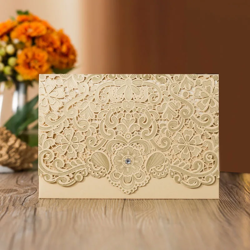 

50Pcs Cut Luxury Flora Wedding Invitations Card Elegant Lace Print Envelopes Wedding Party Decoration