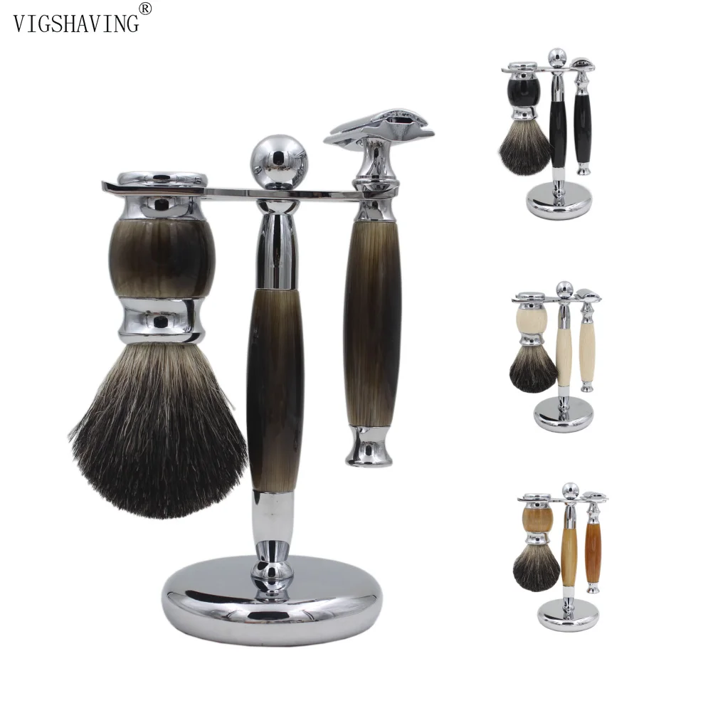 Вигбритва с полимерной/металлической ручкой чистый барсук щетка для бритья