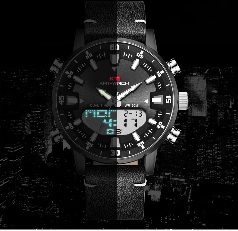 KAT-WACH Brand New Fashion Trend Big Dial Men's Watches Multifunctional Dual Display Quartz Electronic Watch Relogio Masculi