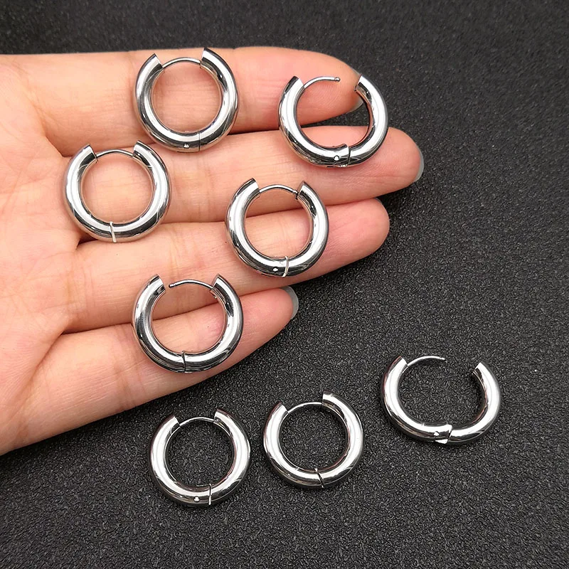 6pcs/lot Thick 3.0mm 4.0mm 5.0mm Stainless Steel Circle Hoop Earrings For Women Girls Gold Silver Color Round Geometry Earrings 5