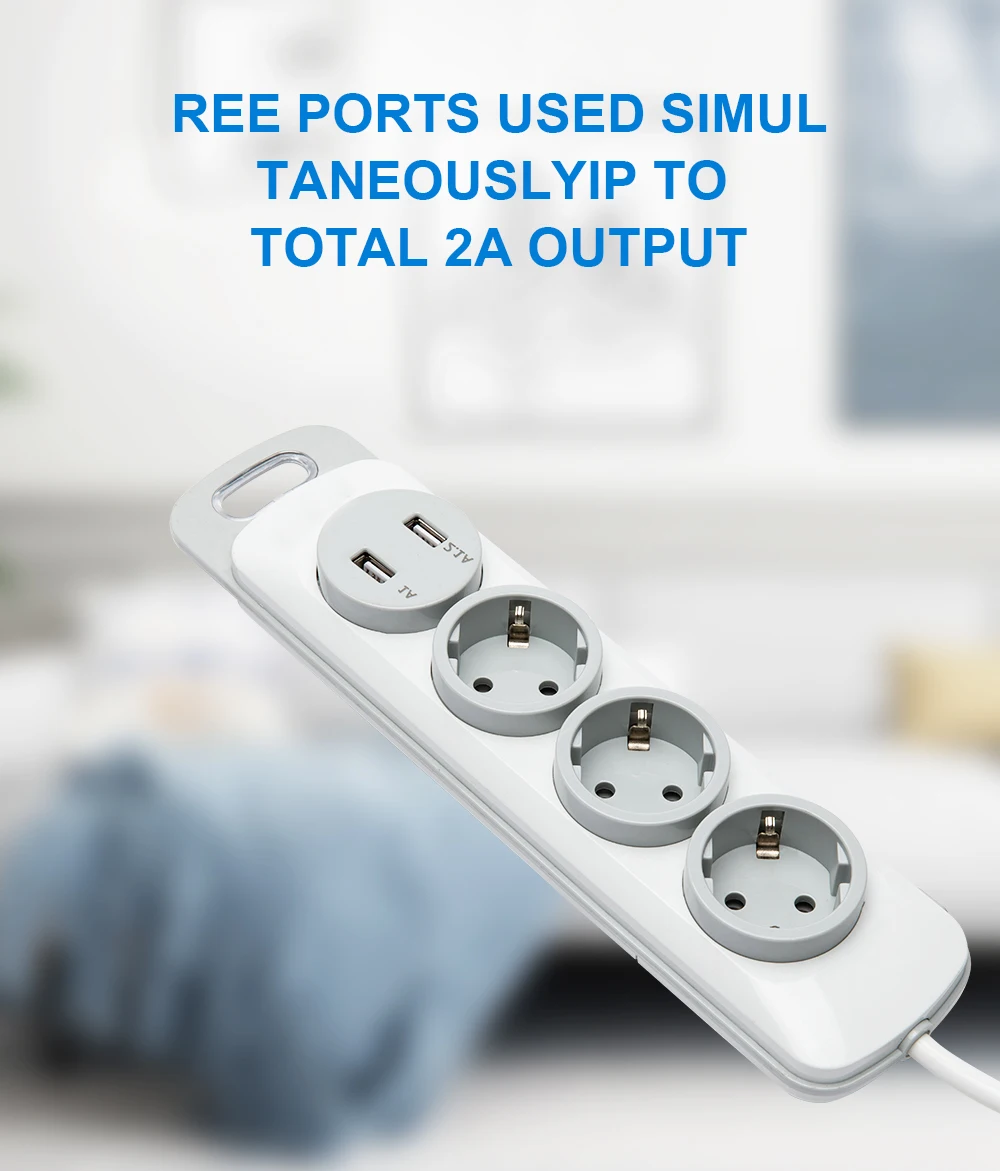 ЕС pop 3 AC + 2 Зарядка USB Мощность полосы электронный таймер разъем беговой дорожке