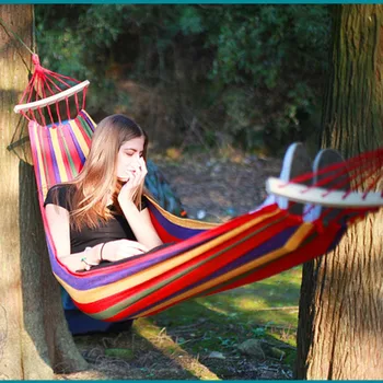 

Portable Outdoor Leisure Single Hammock Striped Thickened Canvas Garden Home Travel Camping Swing with Rope 280x80cm