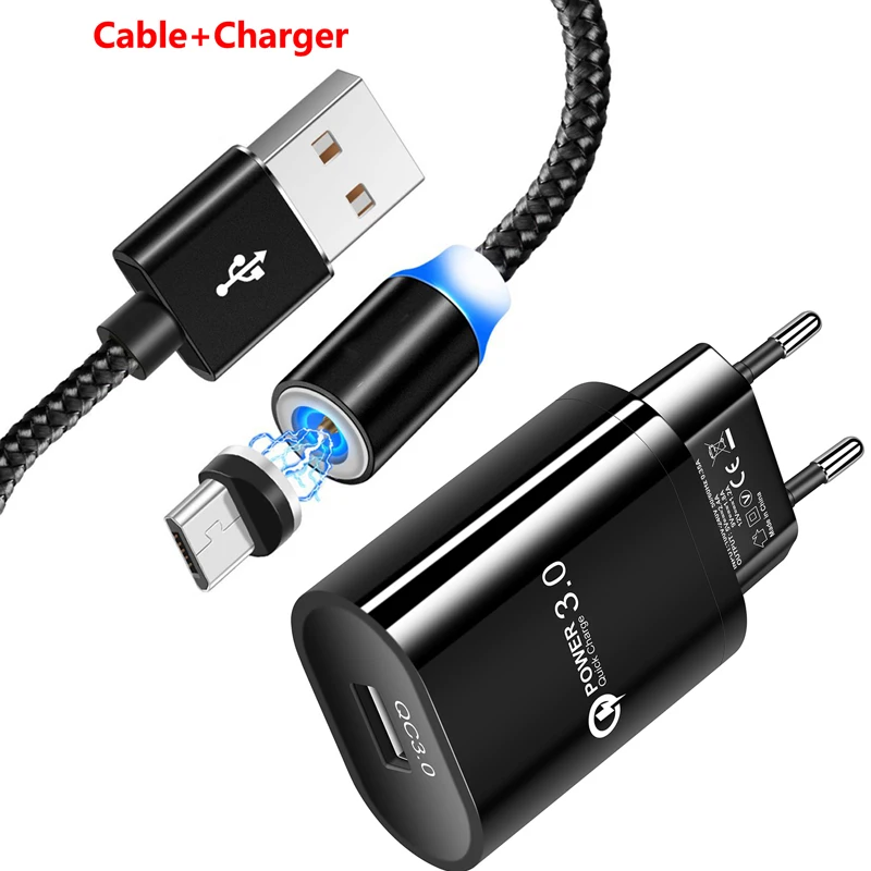 Магнитный кабель Micro usb type C для быстрой зарядки Micro usb type-C Магнитный зарядный usb-кабель для iPhone 11 Pro QC 3,0 быстрое зарядное устройство - Цвет: Charger Cable Black