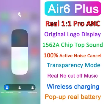 

100% ANC Air6 Plus TWS Wireless Bluetooth Earphones with TEXT Active Noise Cancel & Transparencry Earbuds No cut off music 1562A