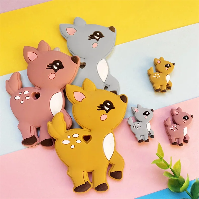 2Pcs/Set BPA Free Fawn Silicone Teether Beads Animal Food Grade DIY Cute Teething Toys Necklace Making