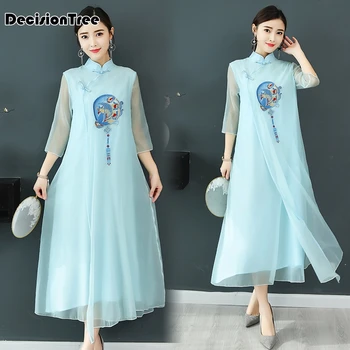 

2020 chinese dress cheongsam qipao women chiffon qipao midi dresses vestidos floral print traditional chinese clothing Vestidos