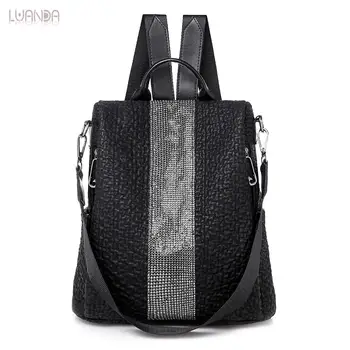 

Backpacks School Bags Teenager For Gilr Fashion Student Bag Women Fashion Diamond Black High Quality Lady Leather Shoulder Bag