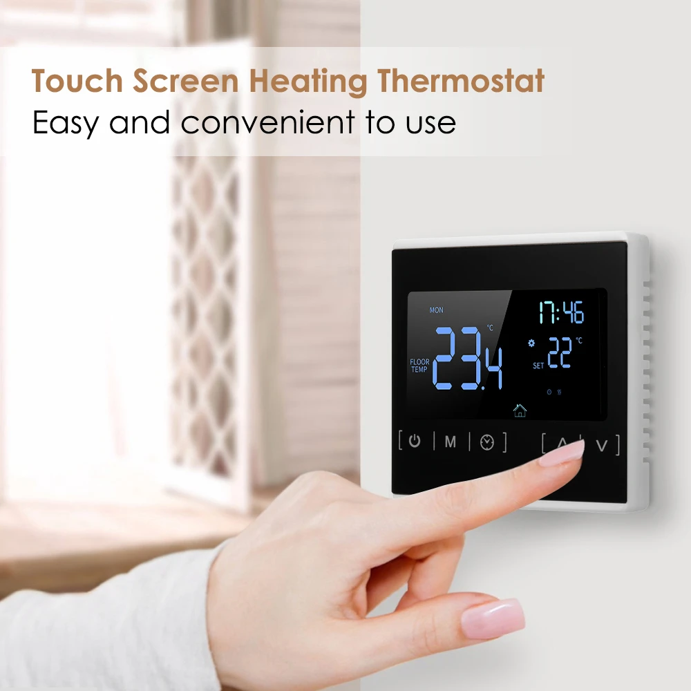 Home Smart Programmable Thermostat for Electric Floor Heating LCD Touchscreen Home Smart Programmable Thermostat for Electric Floor Heating LCD Touchscreen