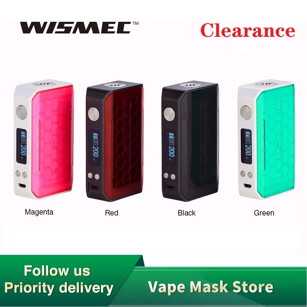 Оригинальный 200 Вт WISMEC SINUOUS V200 TC бокс-мод с 0 91 дюймовым oled-экраном без аккумулятора