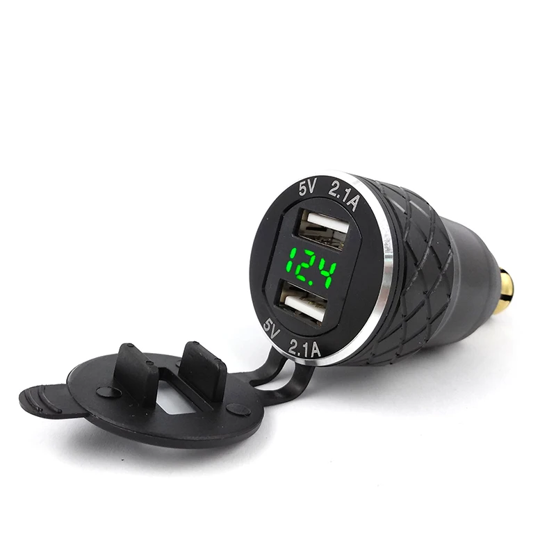 

Aluminum Alloy Metal Shell Motorcycle Dual USB Charger 12-24v 4.2A Voltmeter for BMW Motorcycle Hella Din Socket Blue