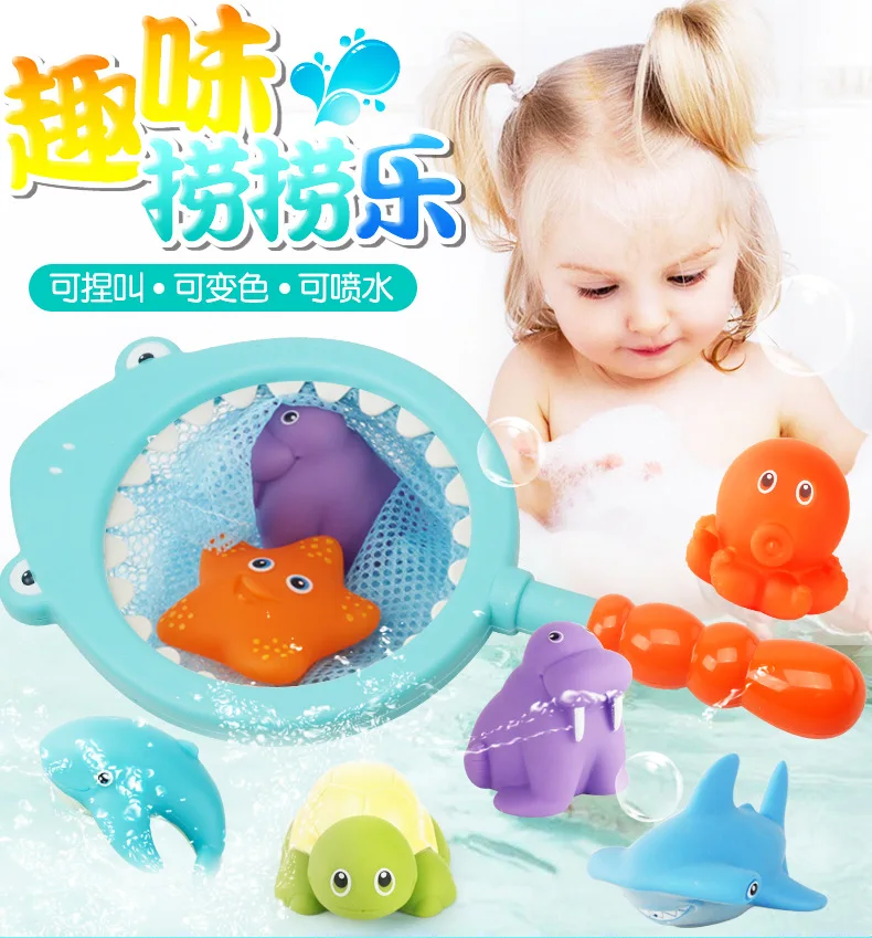 Детские игрушки для ванной играть в воду sputing играть с температурой воды изменение цвета tang jiao игрушка Акула Рыба ловли играть с Wat