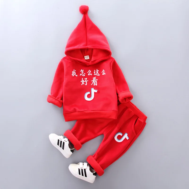 

2018 Winter New Style 0-4-Year-Old Men And Women Children Korean-style Music Notes Pattern Warm Hoodie Two-Piece Sweater Long Sl