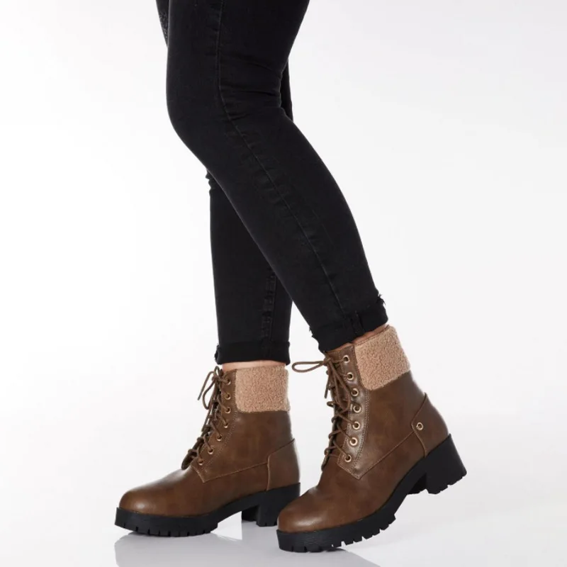 

Women's Suede Mid Calf & Ankle Boots Winter Warm Anti Slip Waterproof Chunky Heel Snow Boots Lace-Up women shoes