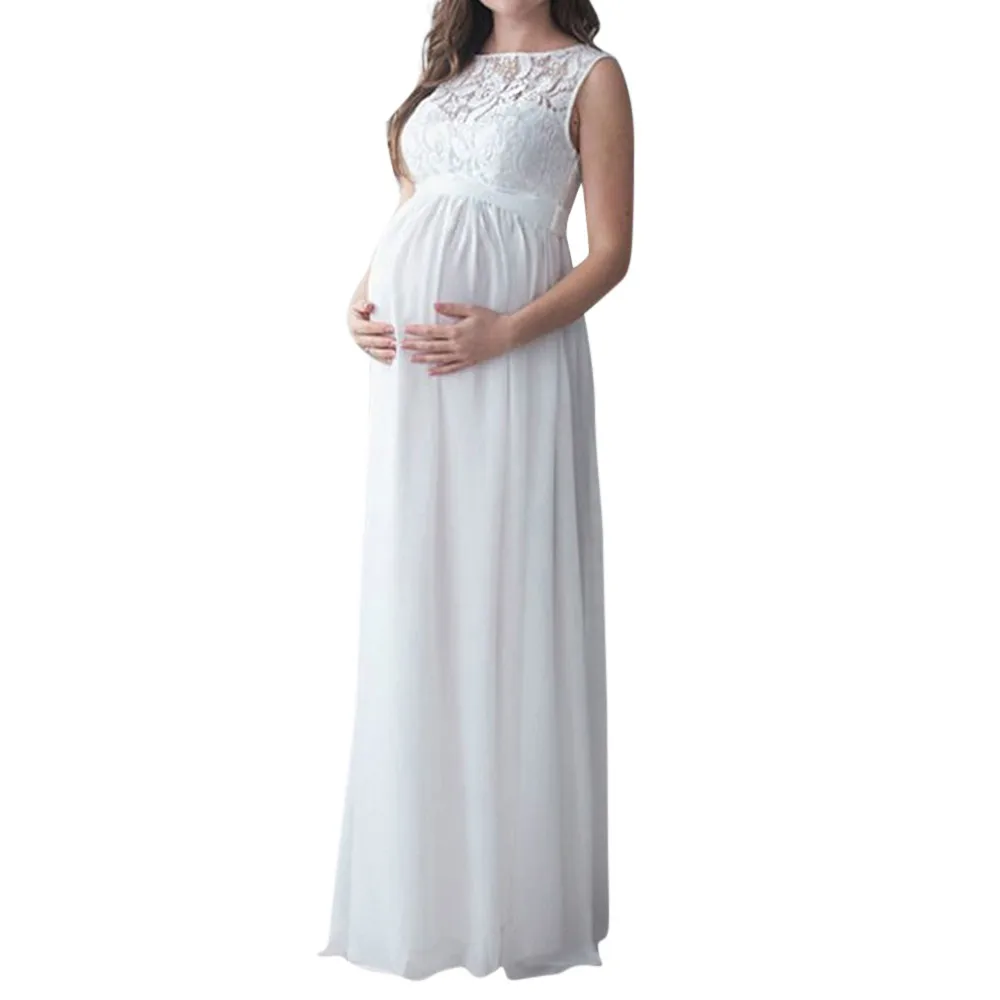 Летние платья для беременных для вечеринки круживное для биременных длинное платье фотография материнства реквизит Одежда - Цвет: Белый