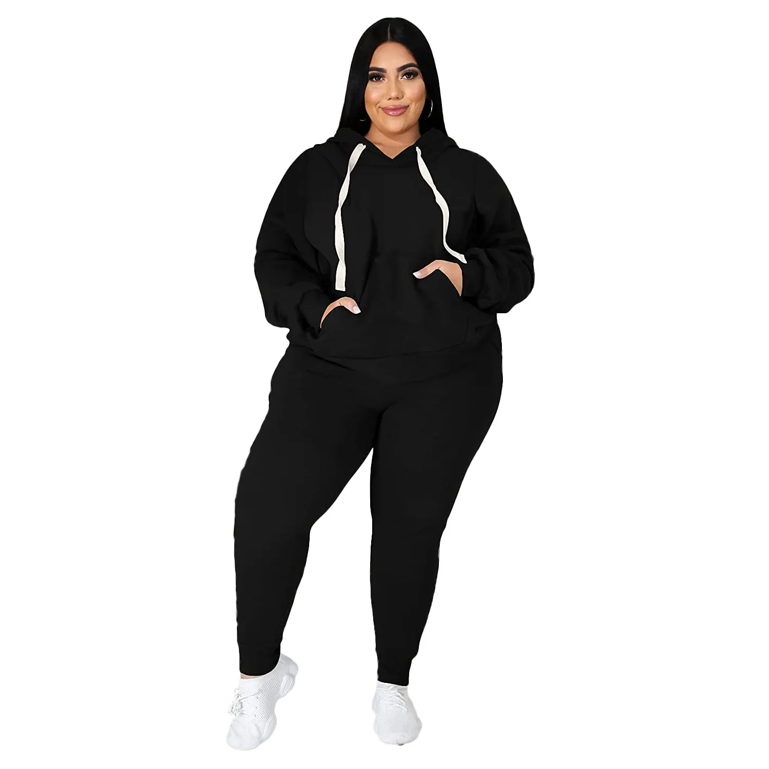 5XL Plus Size Women Sets Pullover Hoodies Tops And Pant Suits Autumn Winter New Solid Casual Large Size Tracksuit Women Set 2021