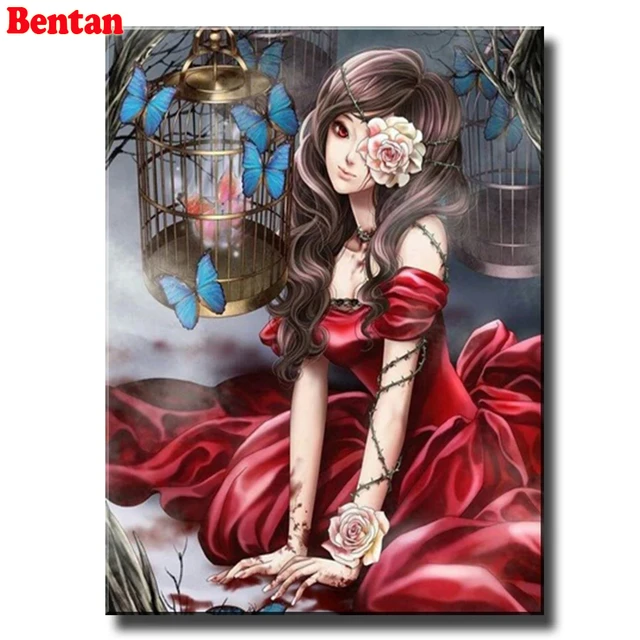 Diamond Painting Japanese anime girl flower rhinestone Crystal diamond art  paintings Full square,Fantasy Girl Room decor - AliExpress