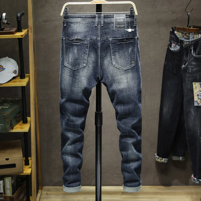 KSTUN Dark Blue Jeans Men Stretch Slim Fit Spring and Autumn Denim Pants Casual Fashion Pants Men's