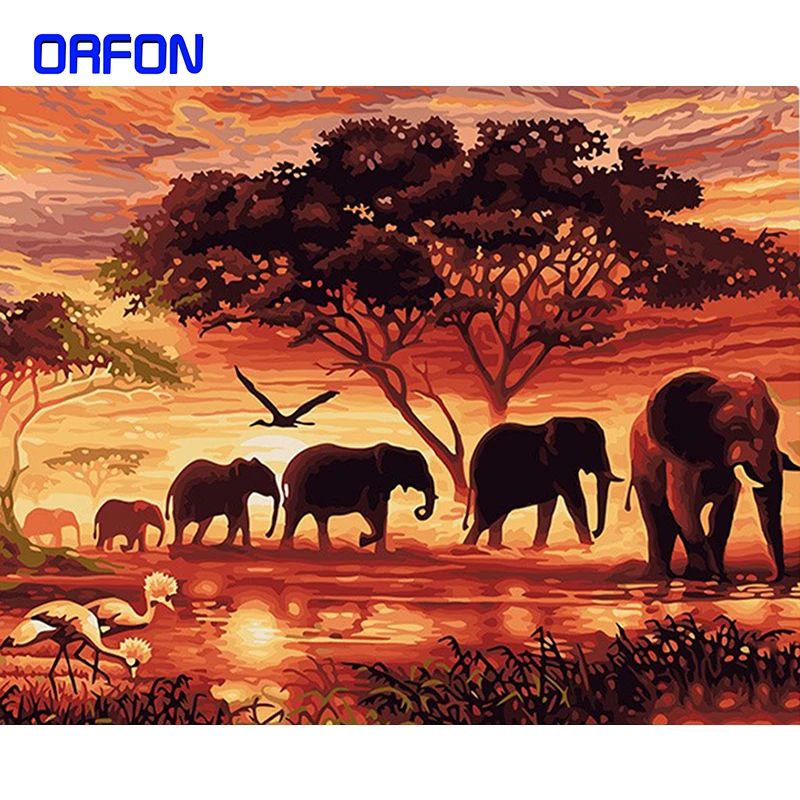 ORFON Elephants пейзаж DIY Цифровая живопись по номерам Современная Настенная холст