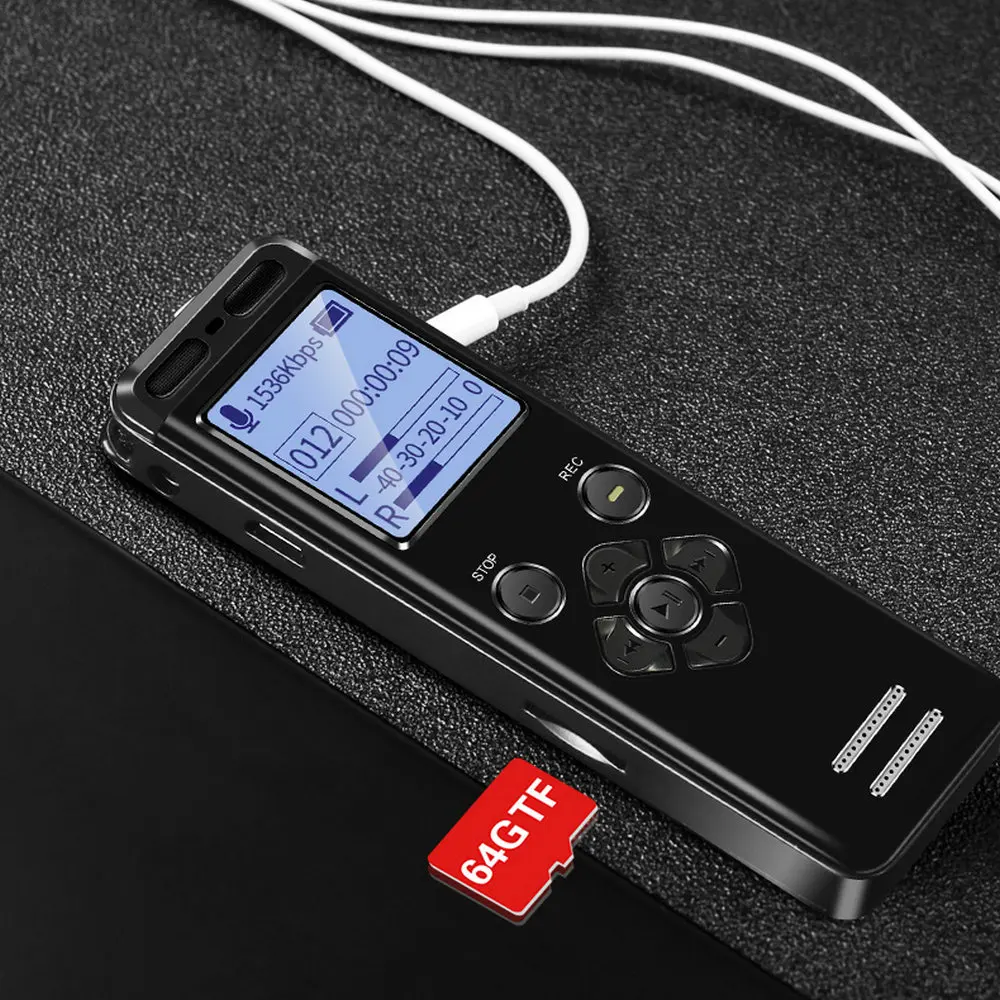 Gravador de Voz Player com Muf Gravação de Alta Digital Grande Tela Lcd Mp3 Duplo Microfones 1536kpbs Qualidade Registro Áudio V36 1.4 - Image 6