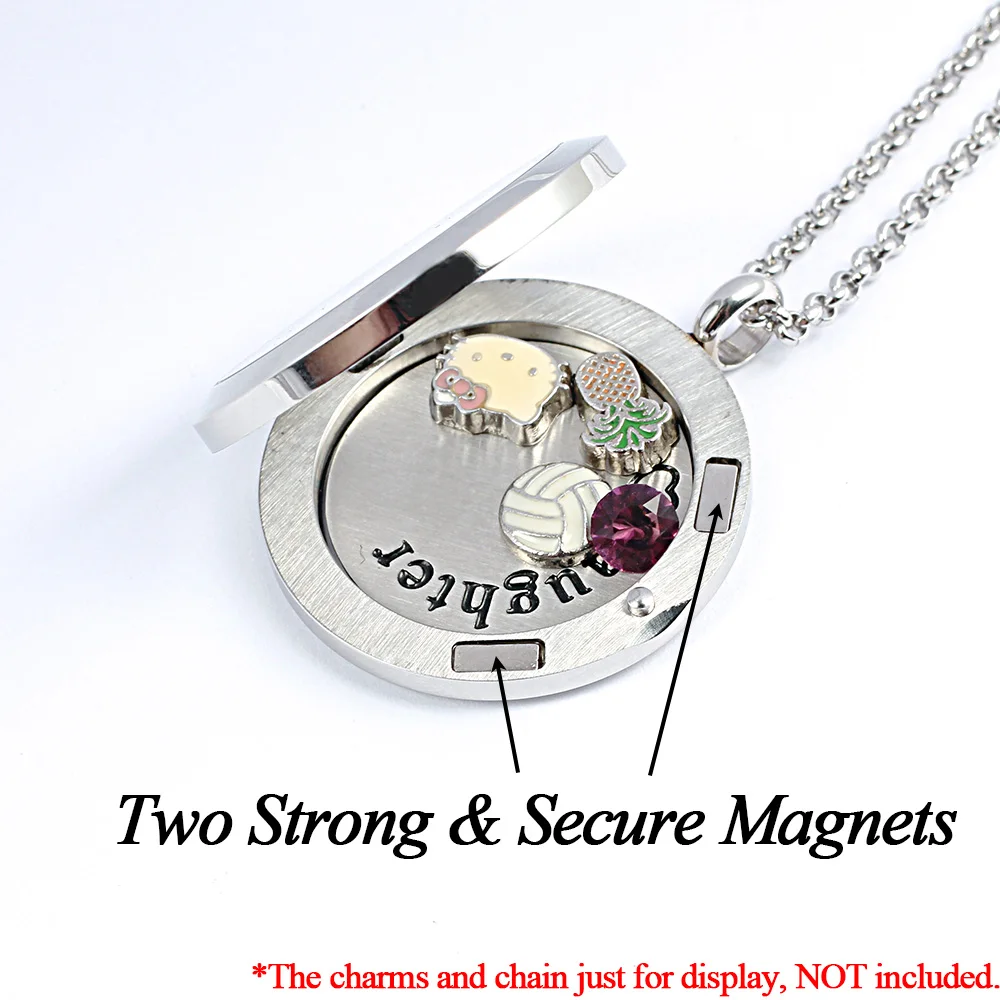 Wholesale Magnetic Opening Glass Floating Charms Living Lockets 20mm 25mm 30mm 35mm 316L Stainless Steel Round Locket Pendant 5