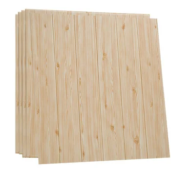 

5 Pcs 3D Wood Effect Wallpaper -Wood Wall Stickers Self Adhesive PE Foam for Living Room Bedroom Home Office