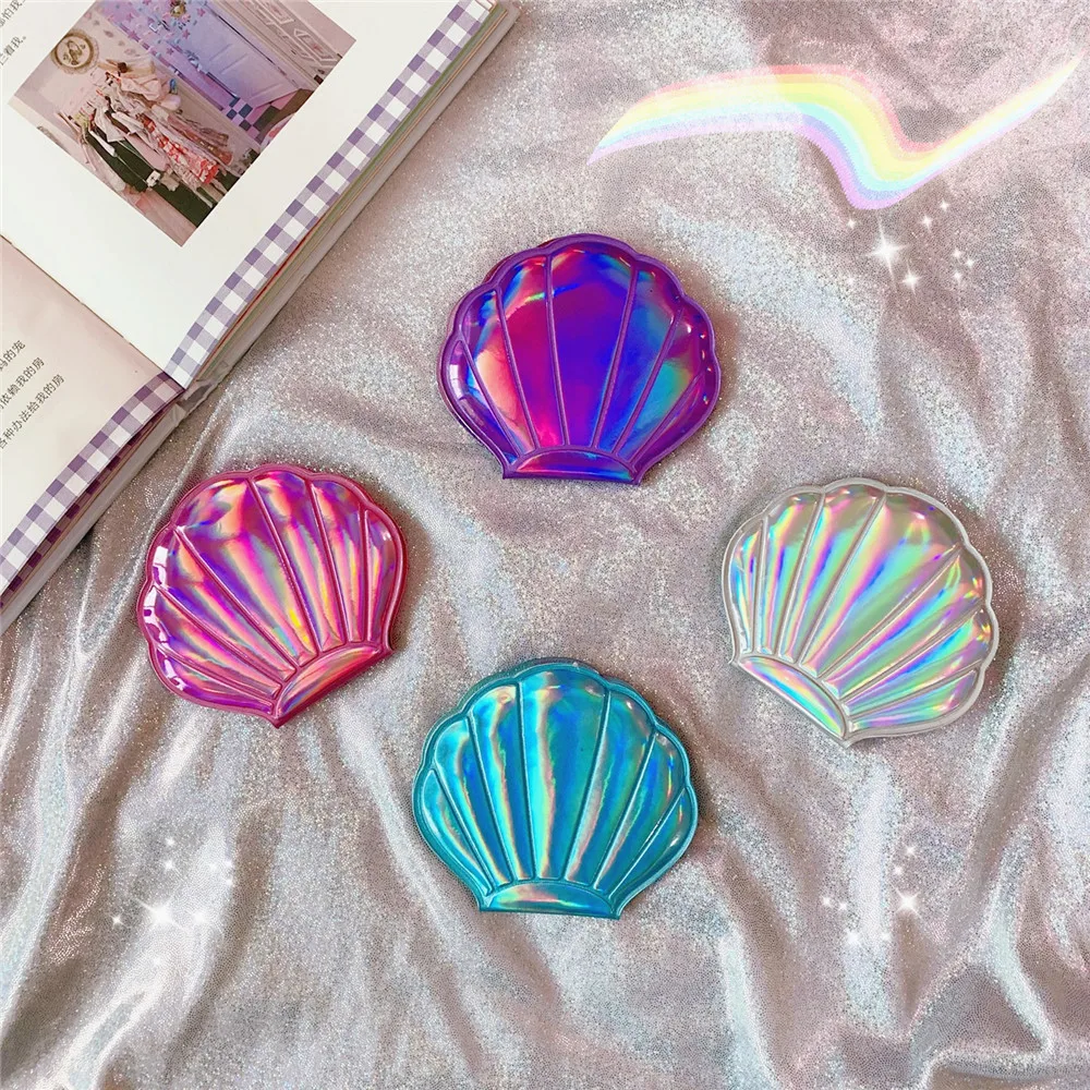 

Shell Shape Makeup Mirror 2X Magnifying Mirror Portable Makeup Vanity Foldable Laser Pocket Mirror Cosmetic Hand Compact Mirror