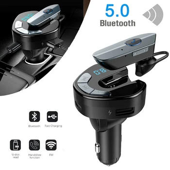 

USB Car Wireless Charger for Mobile Phone Handsfree FM Transmitter MP3 with Wireless Bluetooth Earphone SGA998