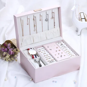 

Guanya 2020 Fashion Design Luxury Pink PU Leather Jewelry Box Organizer Watch Case Earring Ring Necklace Jewelry Storage Box